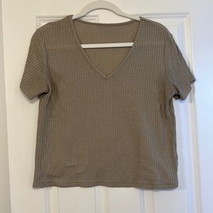 Light olive/sage v neck waffle t shirt.